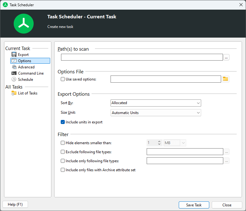 TreeSize scheduler options